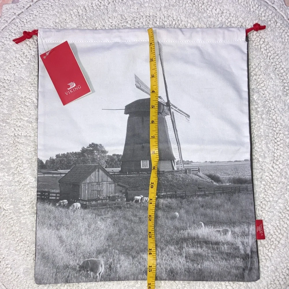 Viking Travel Bag Garment Shoes Drawstring Idyllic Windmill Photo NWT 15024